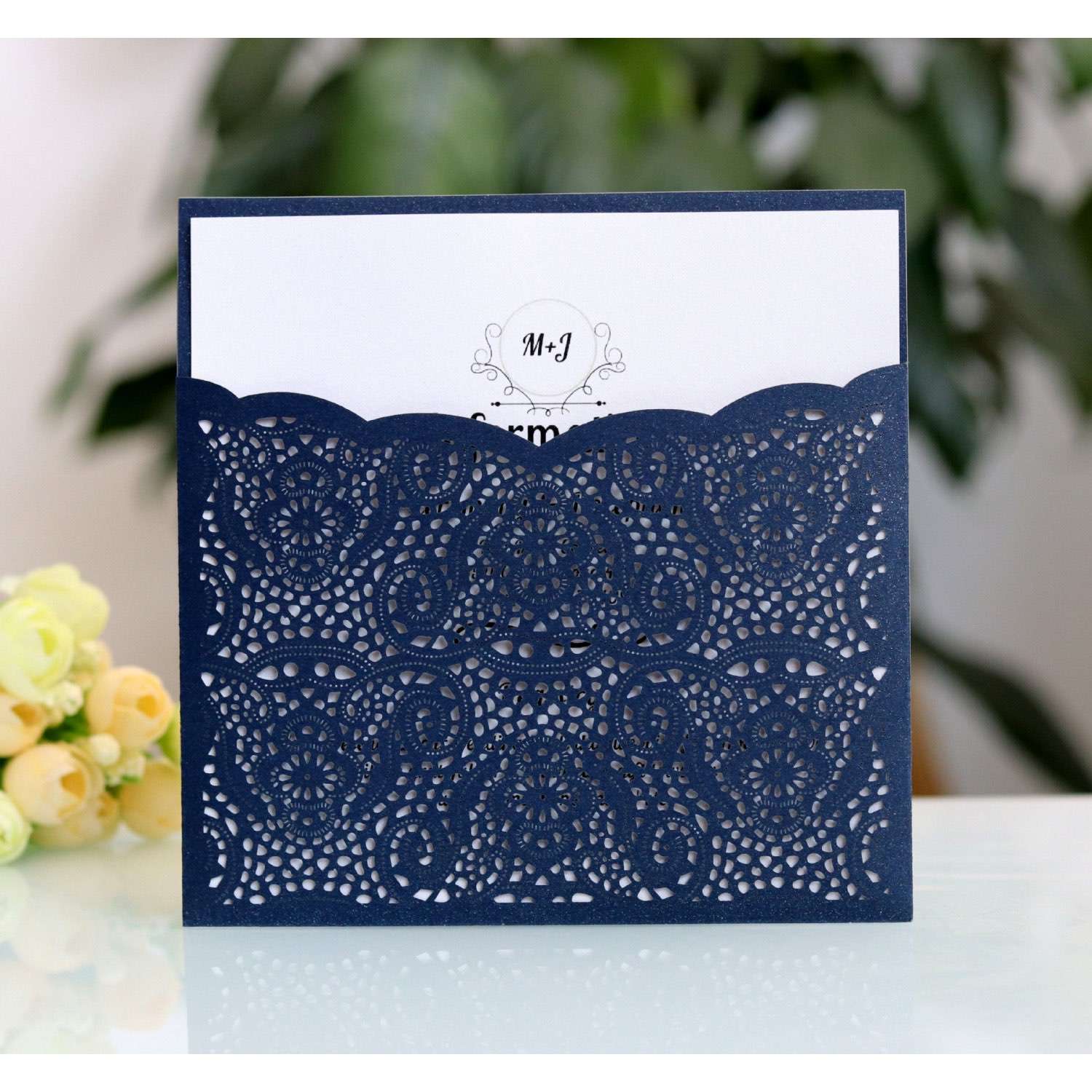 Square Invitation Card With Envelope Pocket Invitation Laser Cut Paper